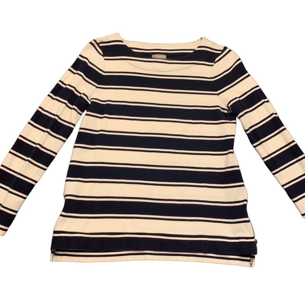 Talbots Womens navy white stripe tunic top size Petite small
